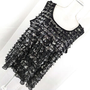 PERCEPTIONS! BLACK & SILVER METALLIC BRUSHED RUFFLES, TOP, TANK, SHIRT! SZ 18